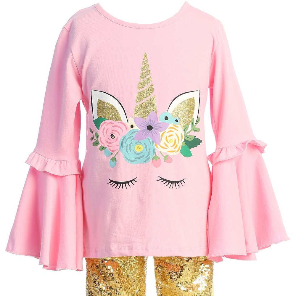 2 Pieces Pants Set toddler girls long sleeve unicorn shirt dress top pant Cloth - Picture 2 of 6